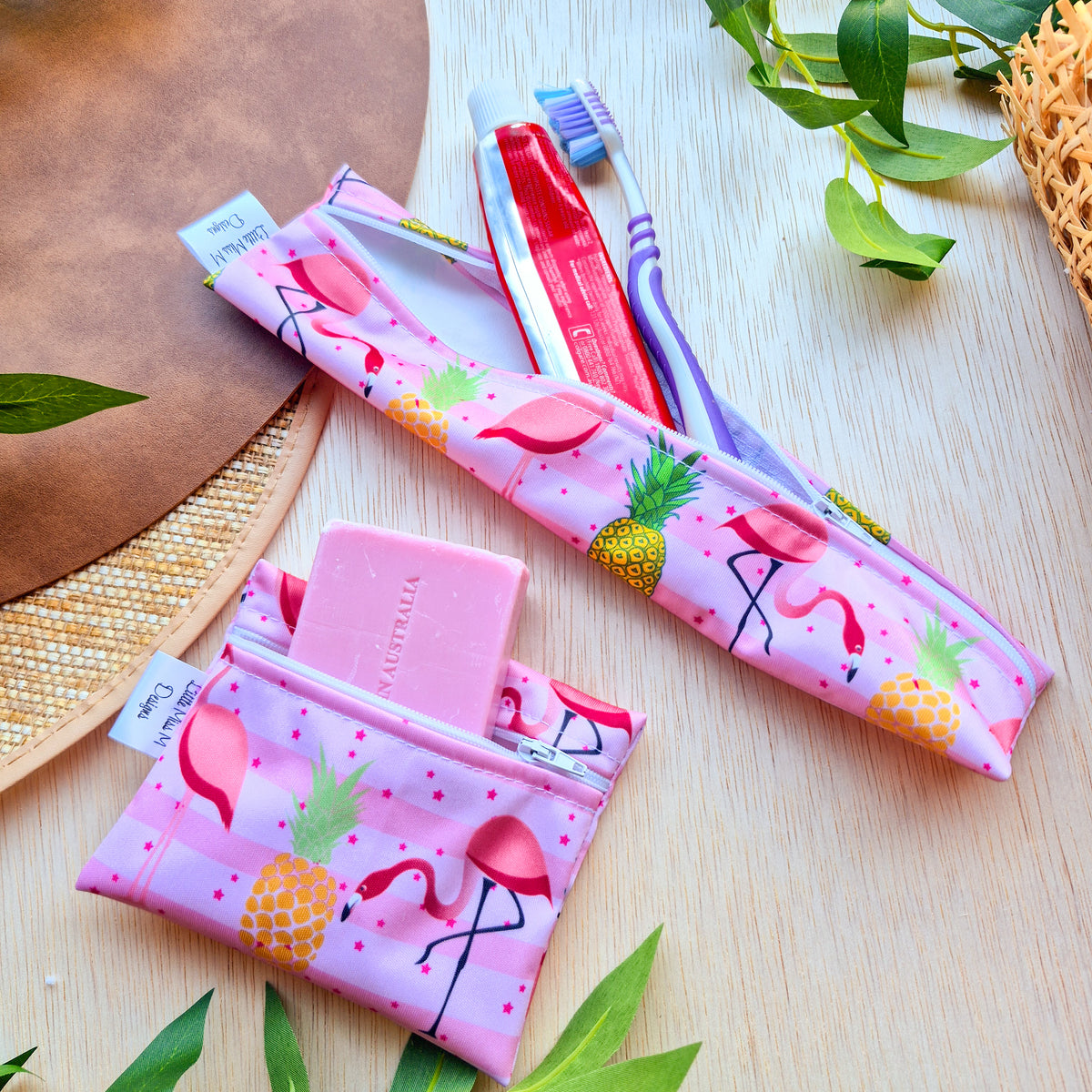 Flamingo's Tropical Paradise Travel Soap & Toothbrush Pouch NEW