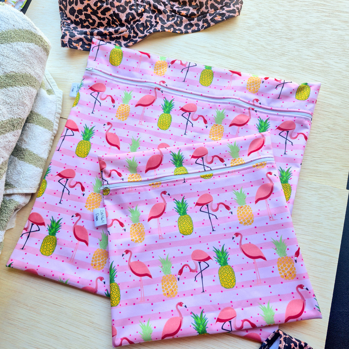 Flamingos tropcial Paradise Snack Bags & Swim / Wet Bags NEW