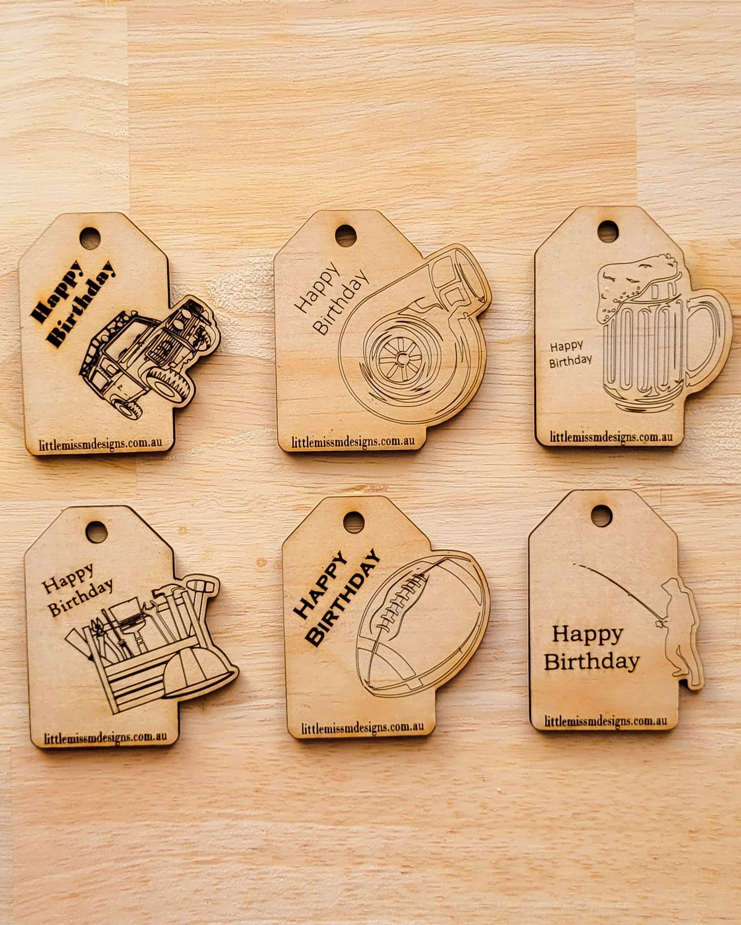 Mixed Pack of 6 Happy Birthday Reusable Gift Tags His