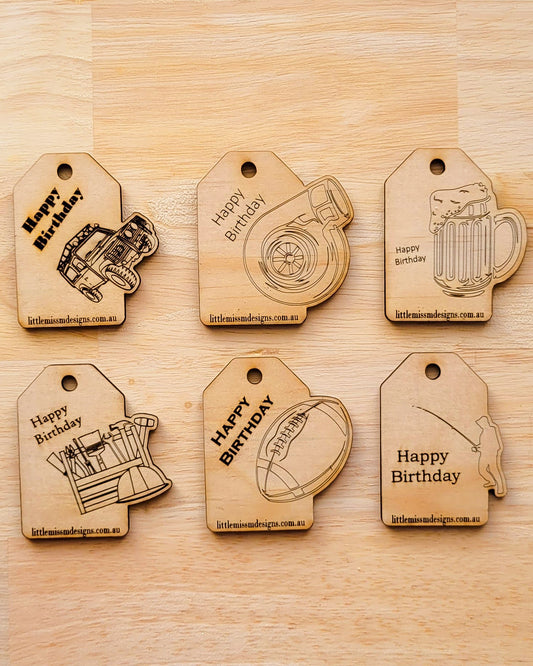 Mixed Pack of 6 Happy Birthday Reusable Gift Tags His