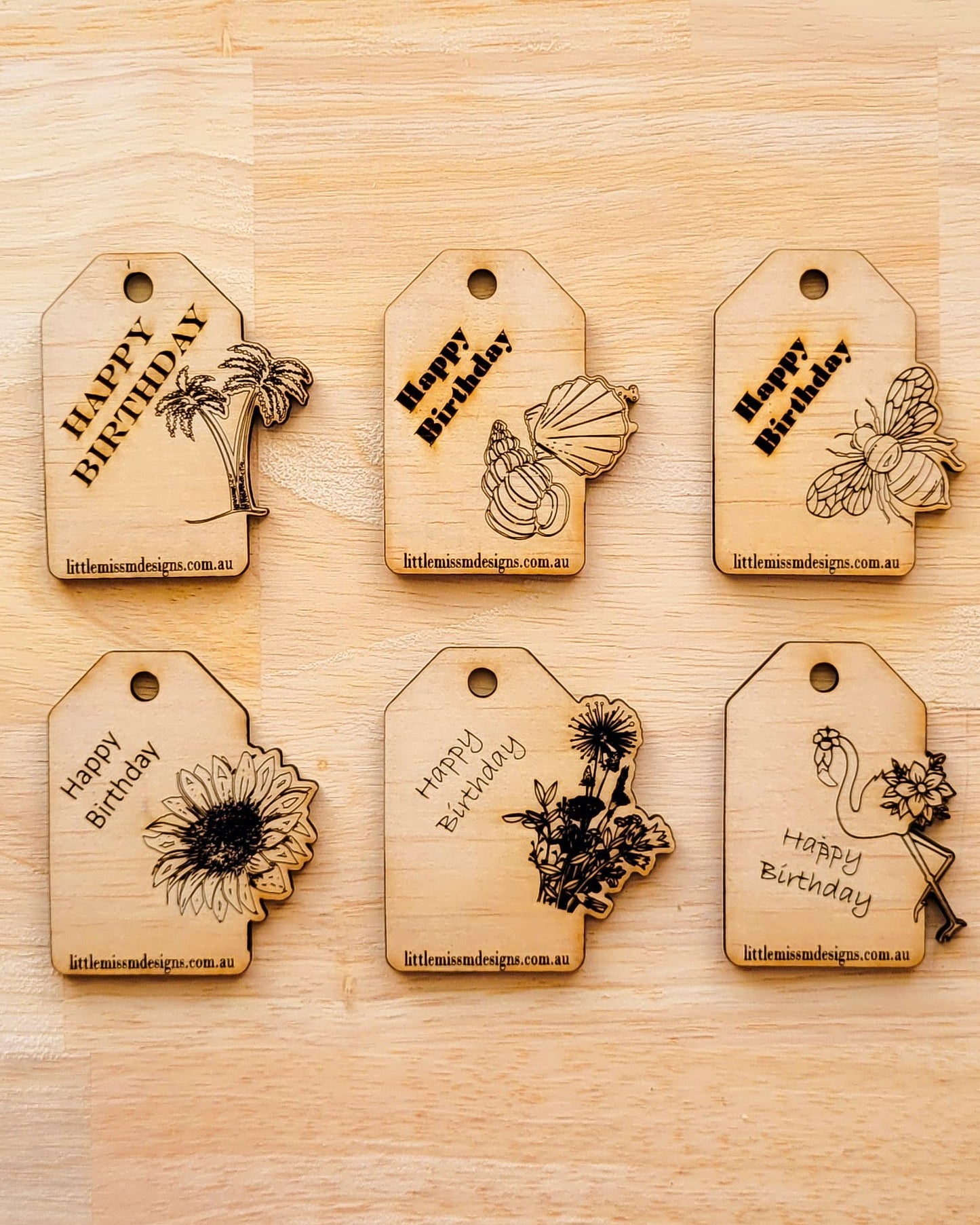 Mixed Pack of 6 Happy Birthday Reusable Gift Tags Hers