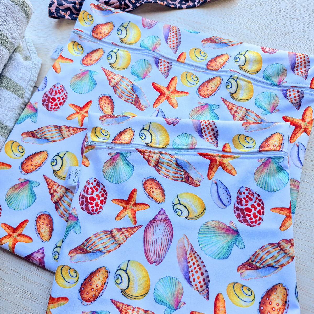 Sea Shells Snack Bags & Swim / Wet Bags NEW
