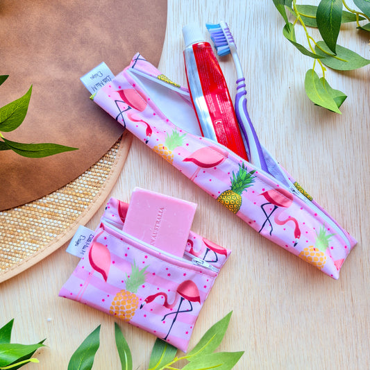 Flamingo's Tropical Paradise Travel Soap & Toothbrush Pouch NEW