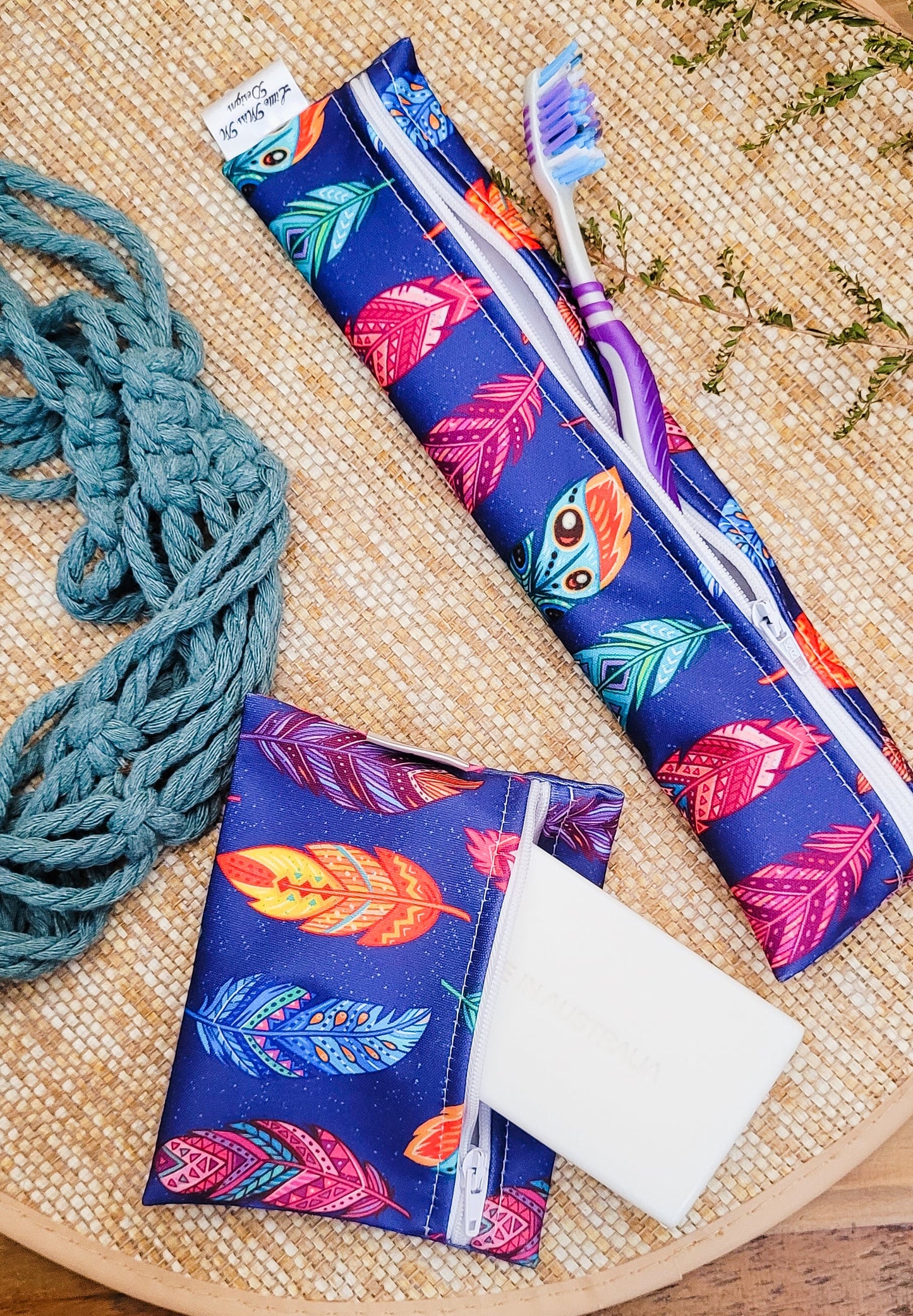 Feathers Travel Soap & Toothbrush Pouch