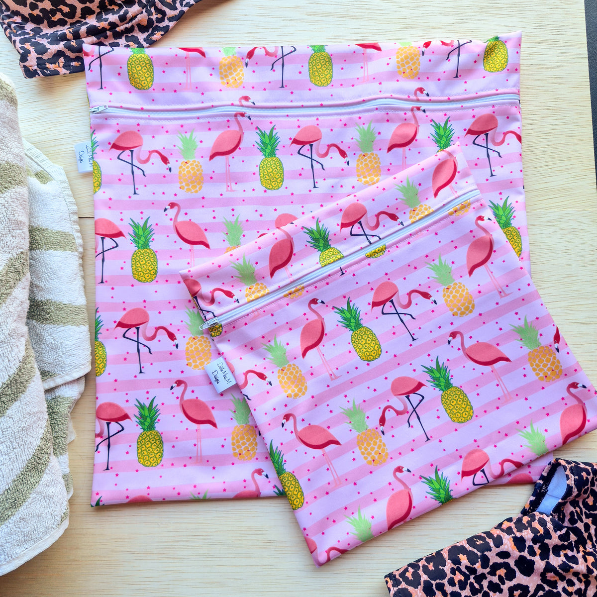 Flamingos tropcial Paradise Snack Bags & Swim / Wet Bags NEW